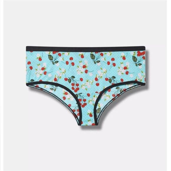 Torrid 40D T-Shirt Bra & Large Cheeky XO Back Panty Teal Cherry Floral Print - Picture 10 of 10